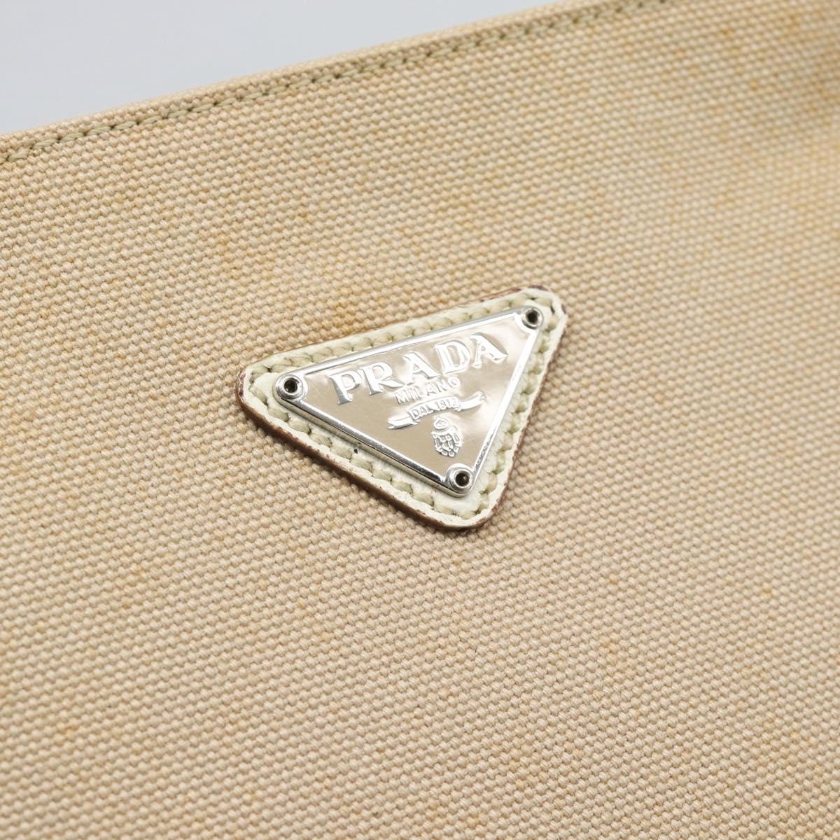 PRADA Tote Bag Canvas Beige Silver Auth BA14115