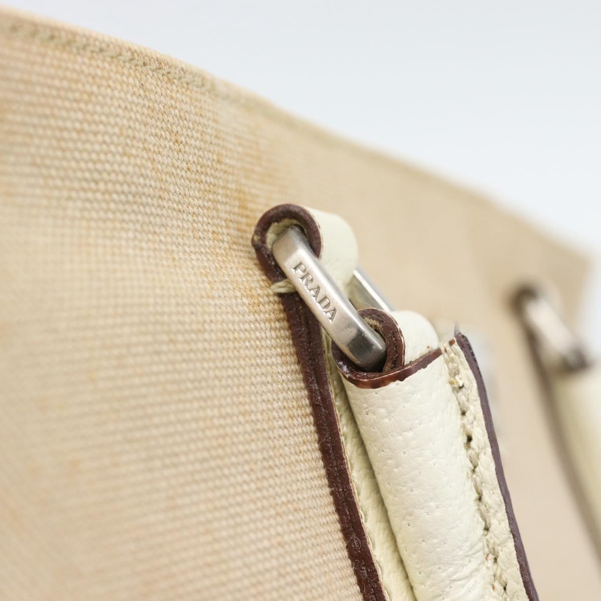 PRADA Tote Bag Canvas Beige Silver Auth BA14115
