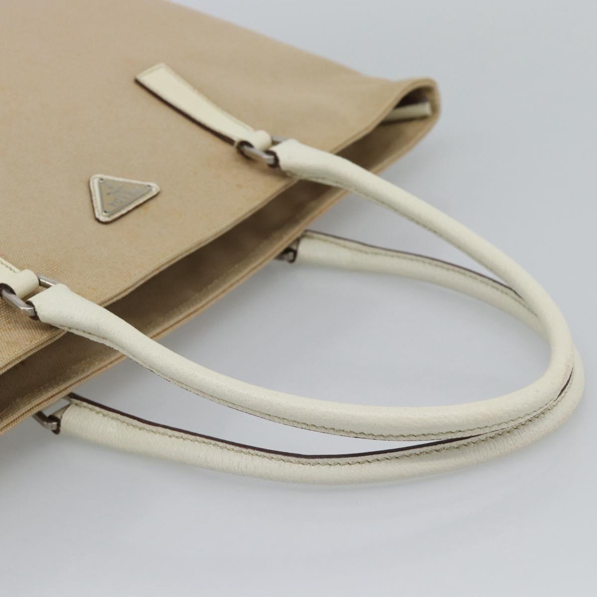 PRADA Tote Bag Canvas Beige Silver Auth BA14115