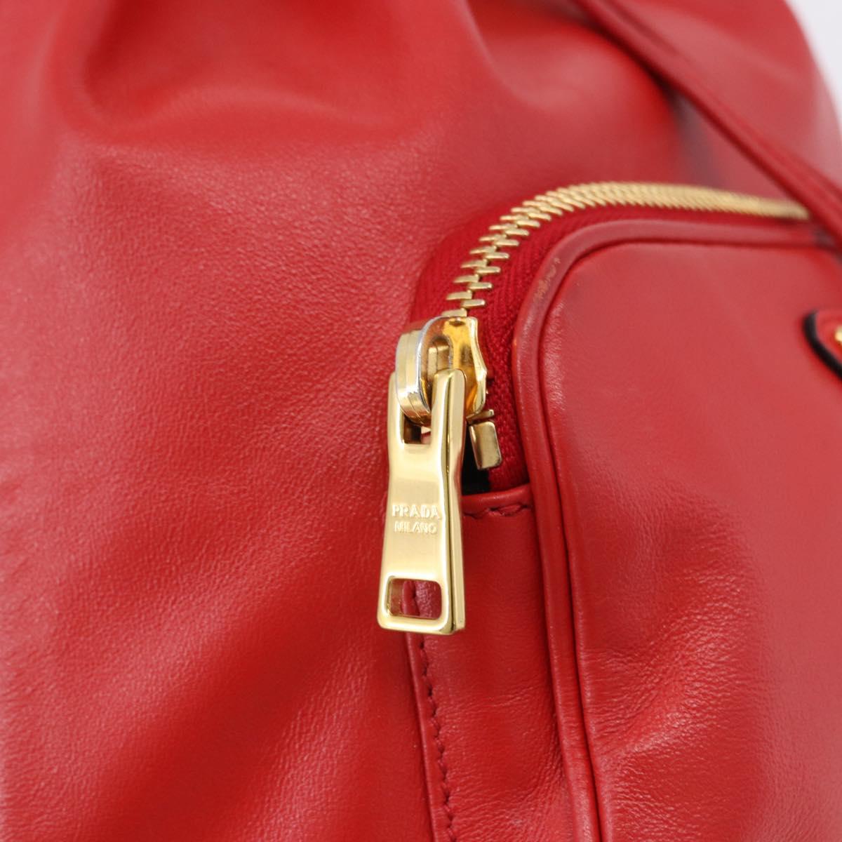 PRADA Purse Hand Bag Leather 2way Red Gold Auth BA14119V