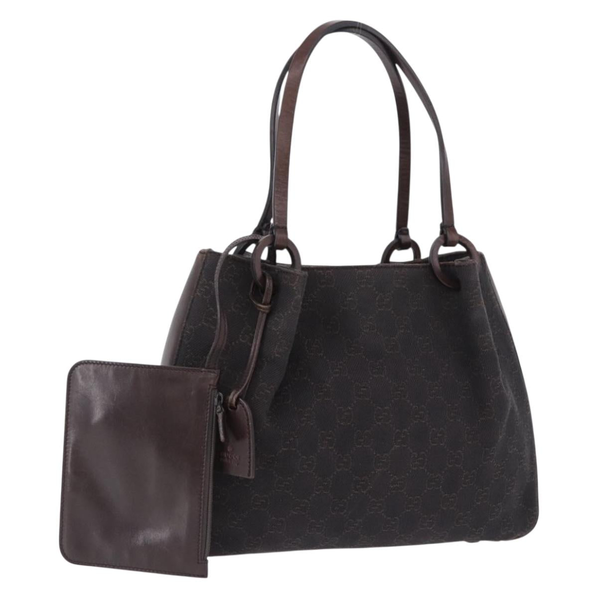 GUCCI GG Canvas Tote Bag Dark Brown Silver 101919 Auth BA14120