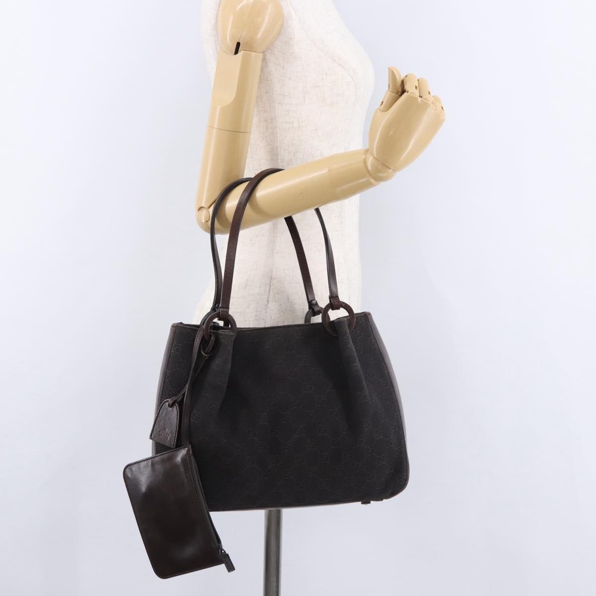 GUCCI GG Canvas Tote Bag Dark Brown Silver 101919 Auth BA14120