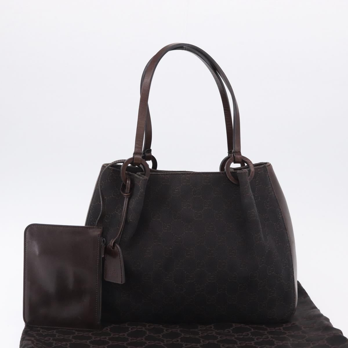 GUCCI GG Canvas Tote Bag Dark Brown Silver 101919 Auth BA14120