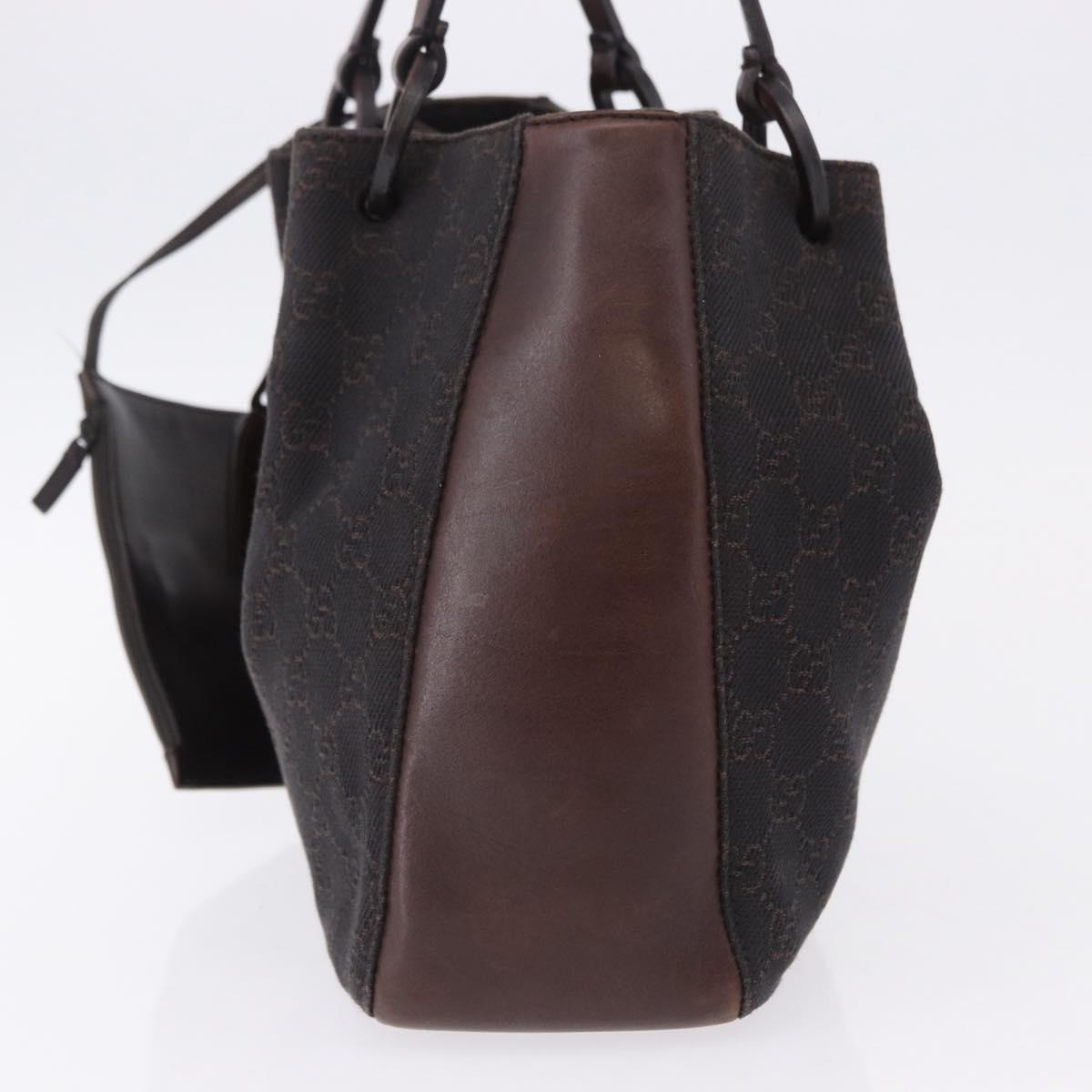 GUCCI GG Canvas Tote Bag Dark Brown Silver 101919 Auth BA14120