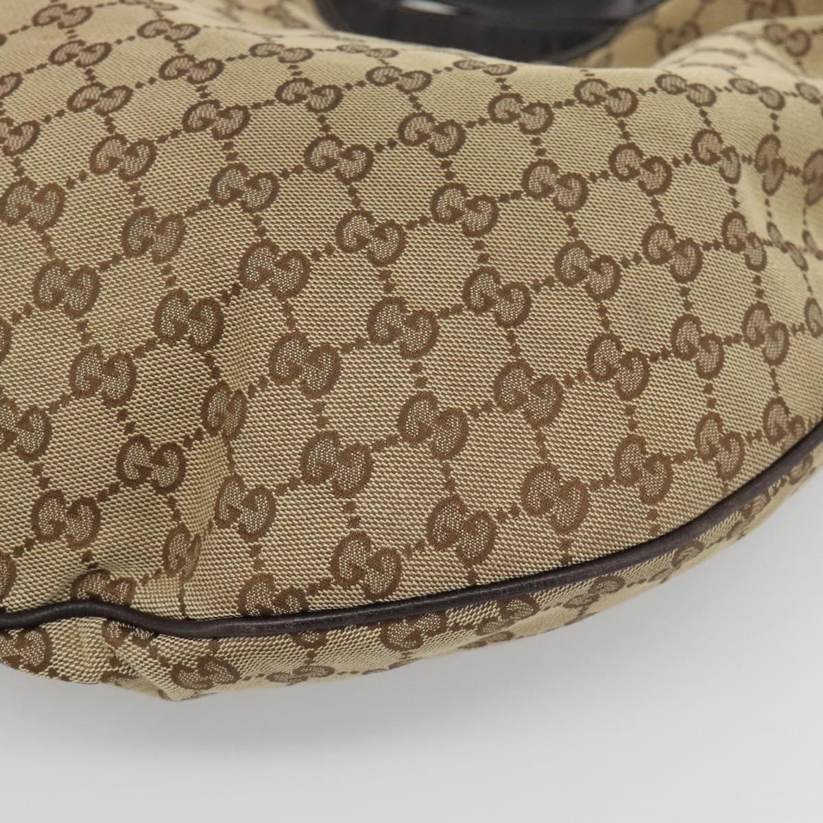 GUCCI GG Canvas Horsebit Shoulder Bag Beige Gold 170014 Auth BA14121