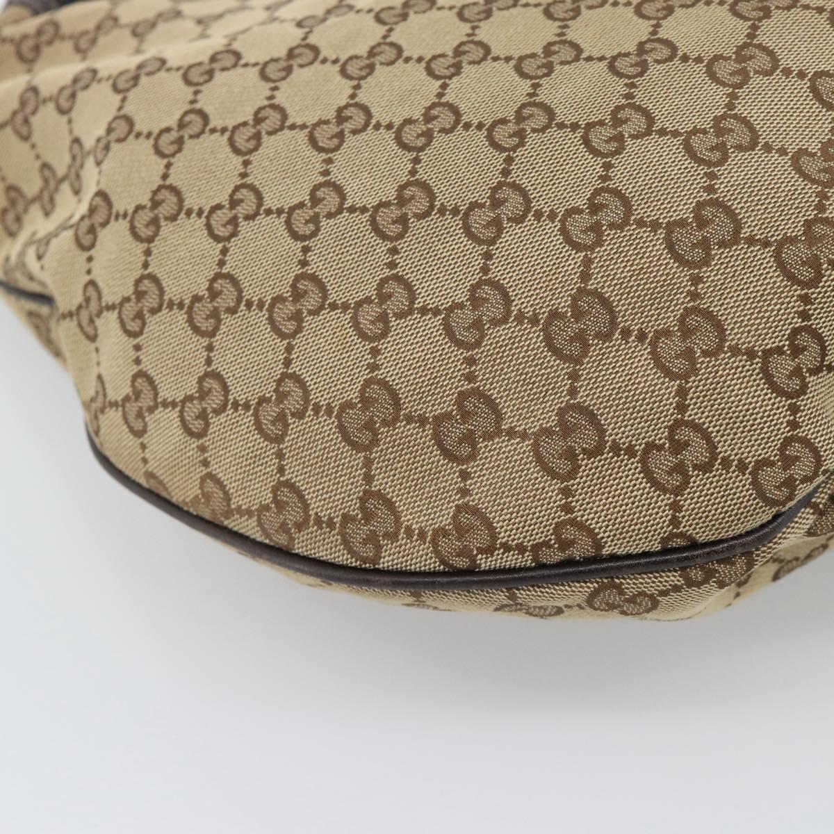 GUCCI GG Canvas Horsebit Shoulder Bag Beige Gold 170014 Auth BA14121