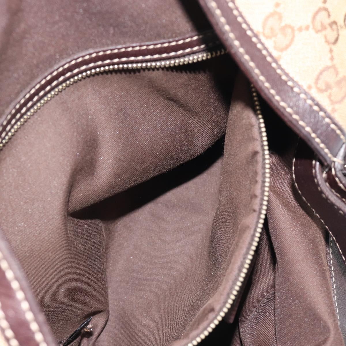 GUCCI GG Canvas Horsebit Shoulder Bag Beige Gold 170014 Auth BA14121