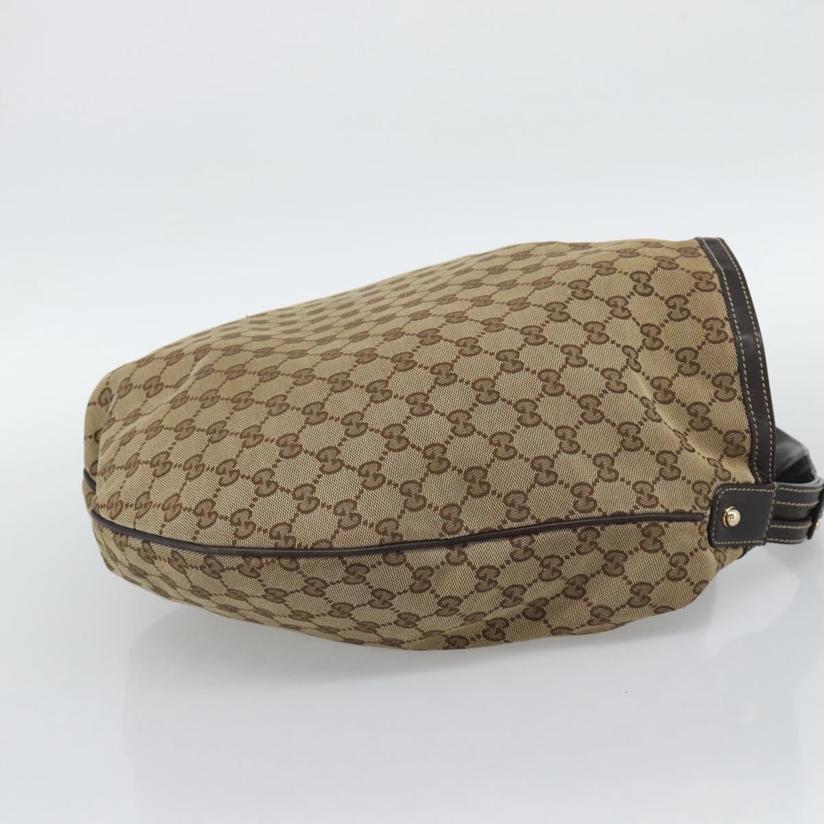 GUCCI GG Canvas Horsebit Shoulder Bag Beige Gold 170014 Auth BA14121