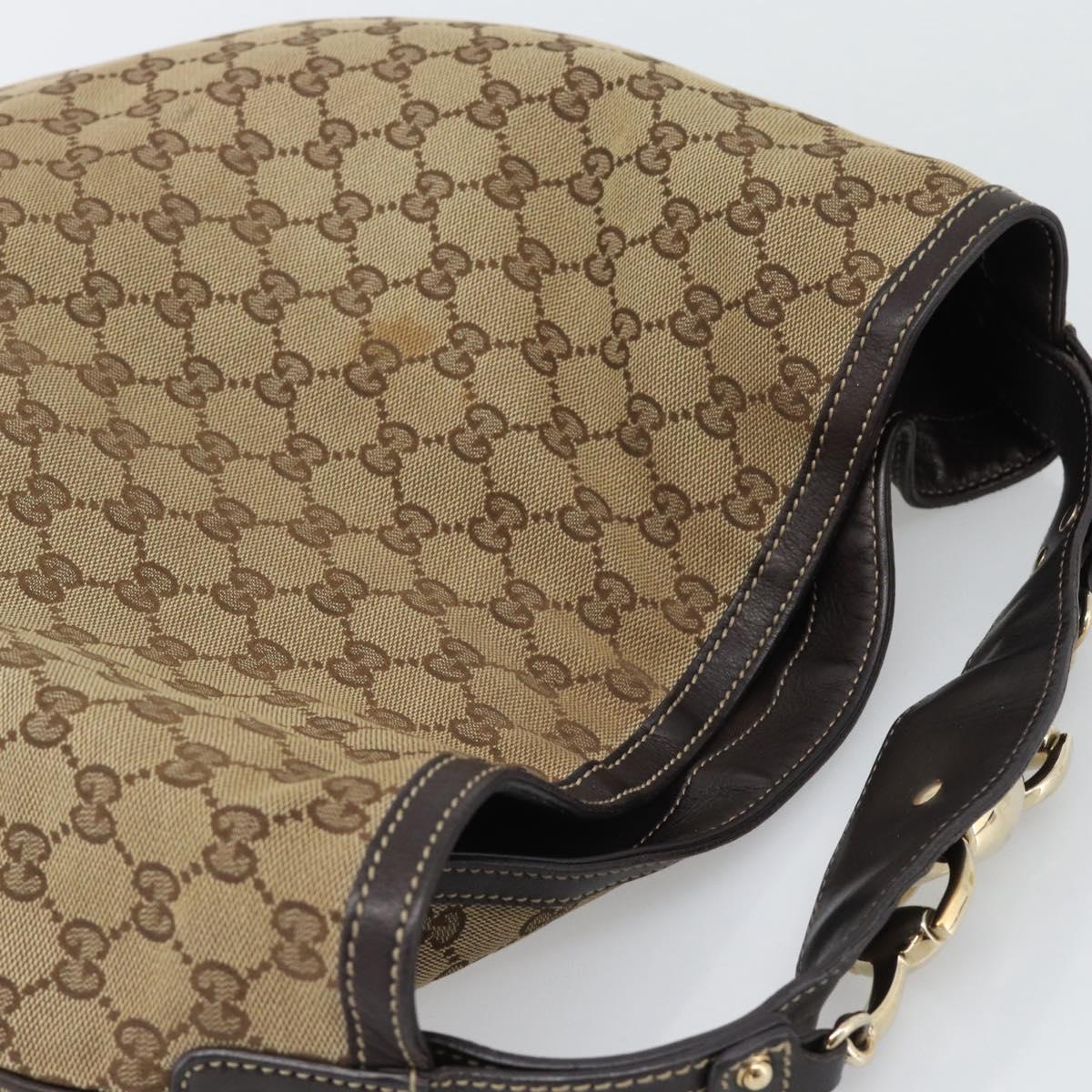 GUCCI GG Canvas Horsebit Shoulder Bag Beige Gold 170014 Auth BA14121