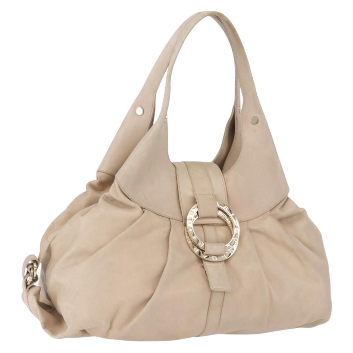 BVLGARI Chandra Tote Bag Leather Beige Gold Auth BA14122