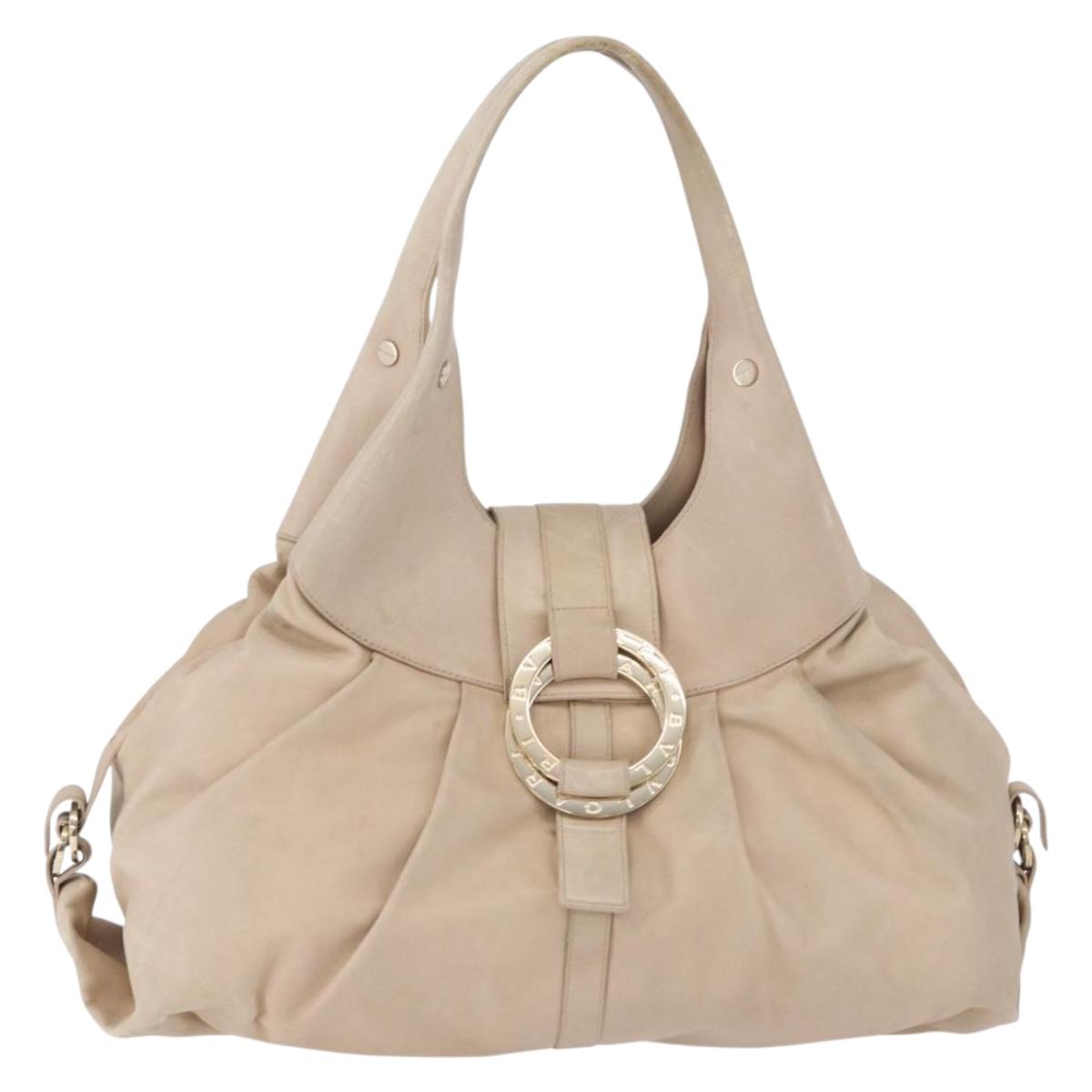 BVLGARI Chandra Tote Bag Leather Beige Gold Auth BA14122