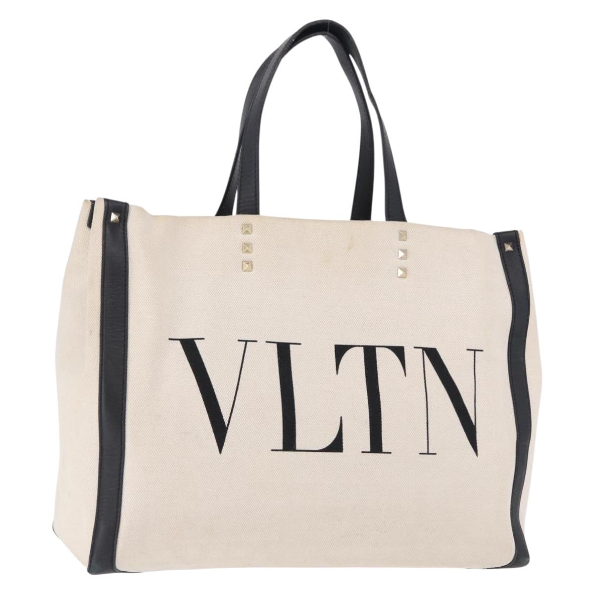 VALENTINO Tote Bag Canvas Ivory Gold Auth BA14128