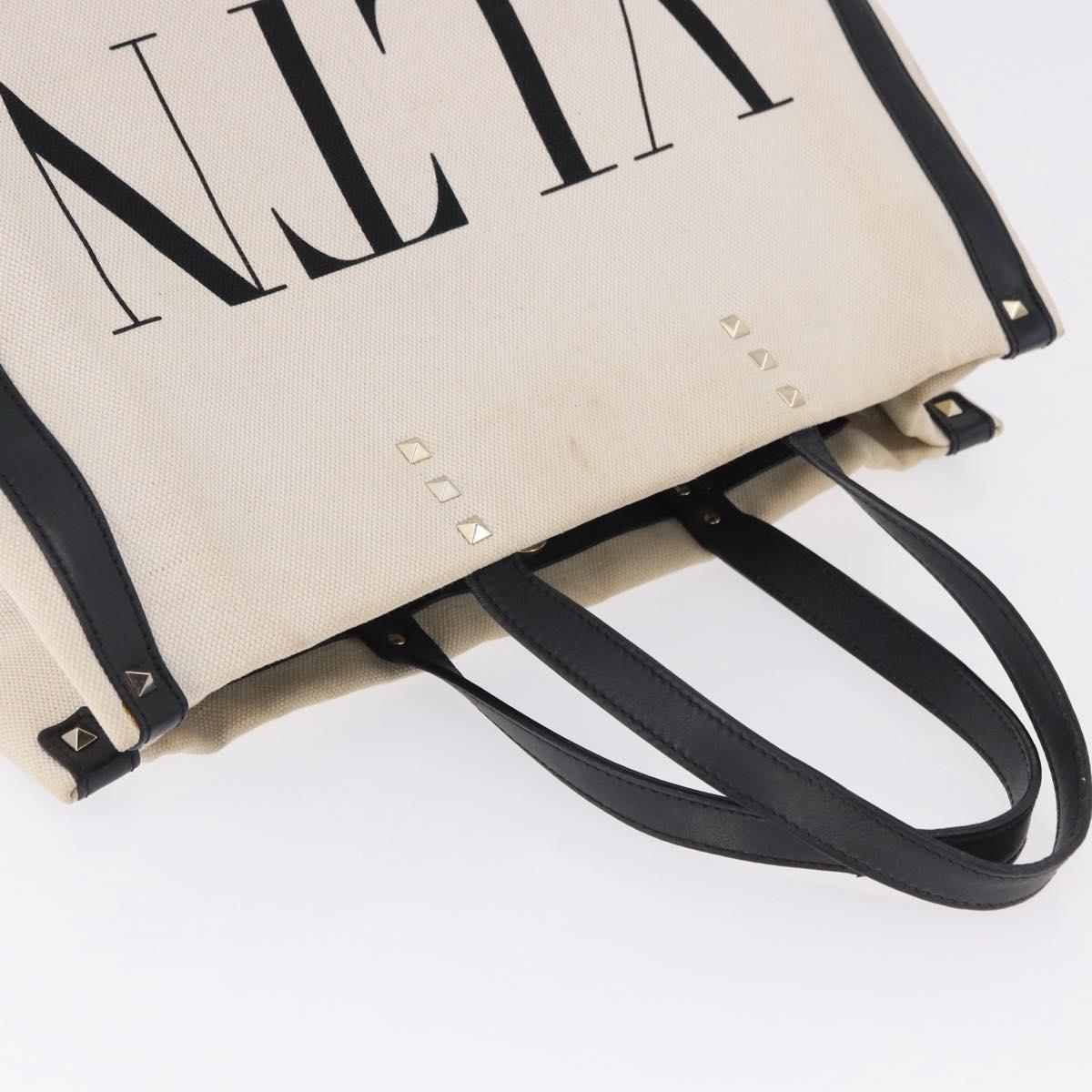VALENTINO Tote Bag Canvas Ivory Gold Auth BA14128