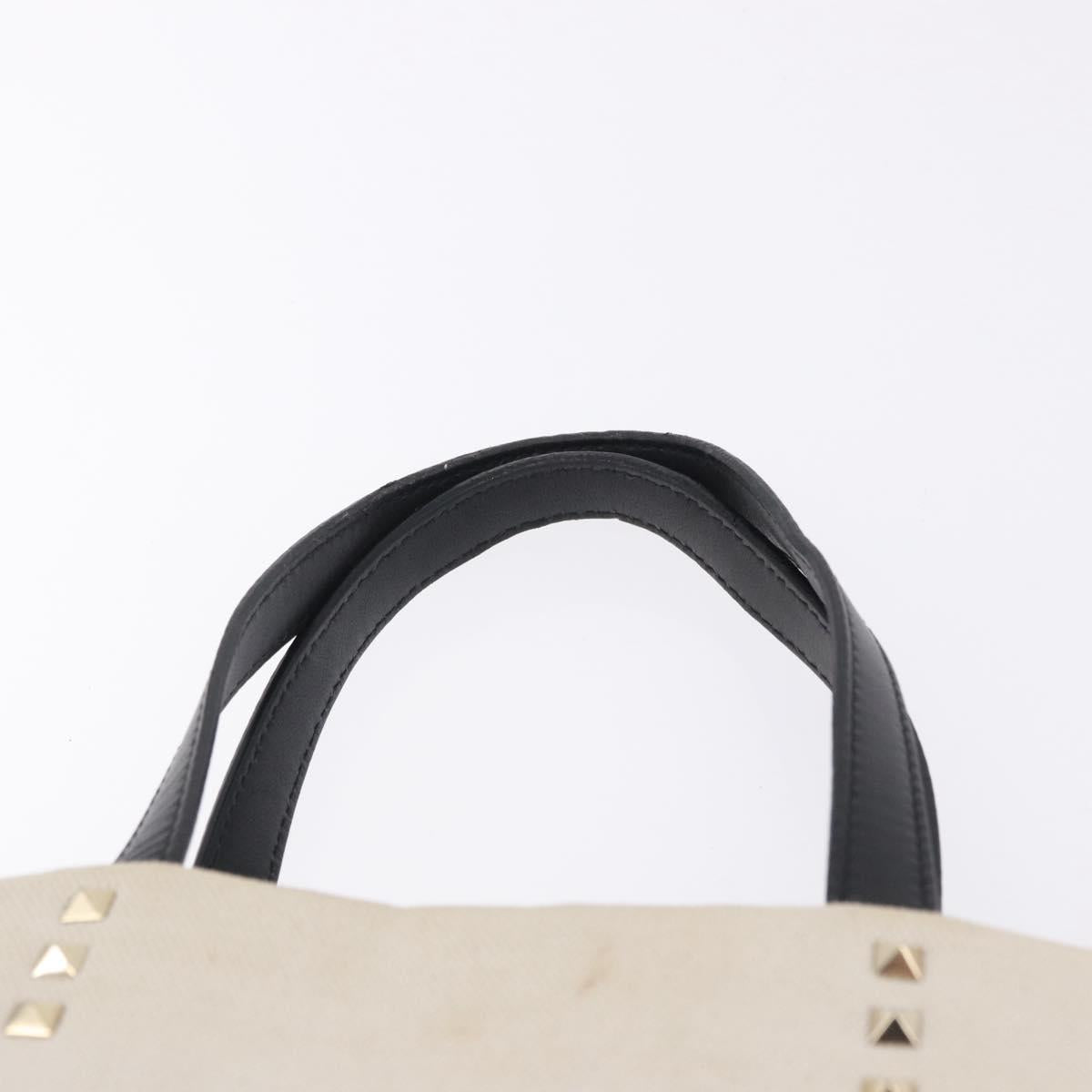 VALENTINO Tote Bag Canvas Ivory Gold Auth BA14128