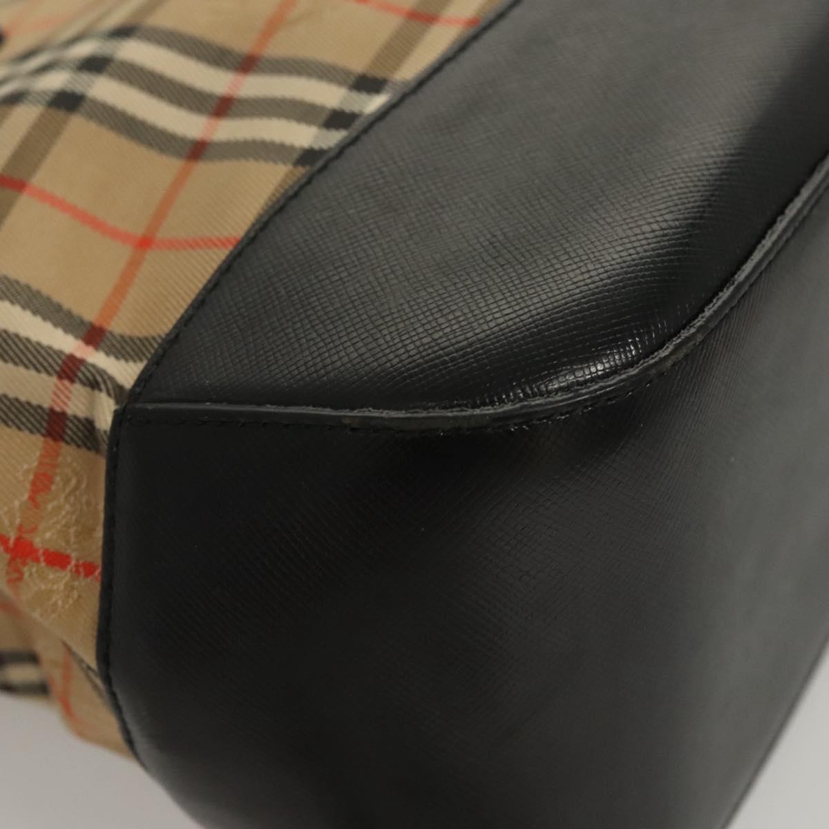 Burberrys Nova Check Hand Bag Canvas Beige Gold Auth BA1414