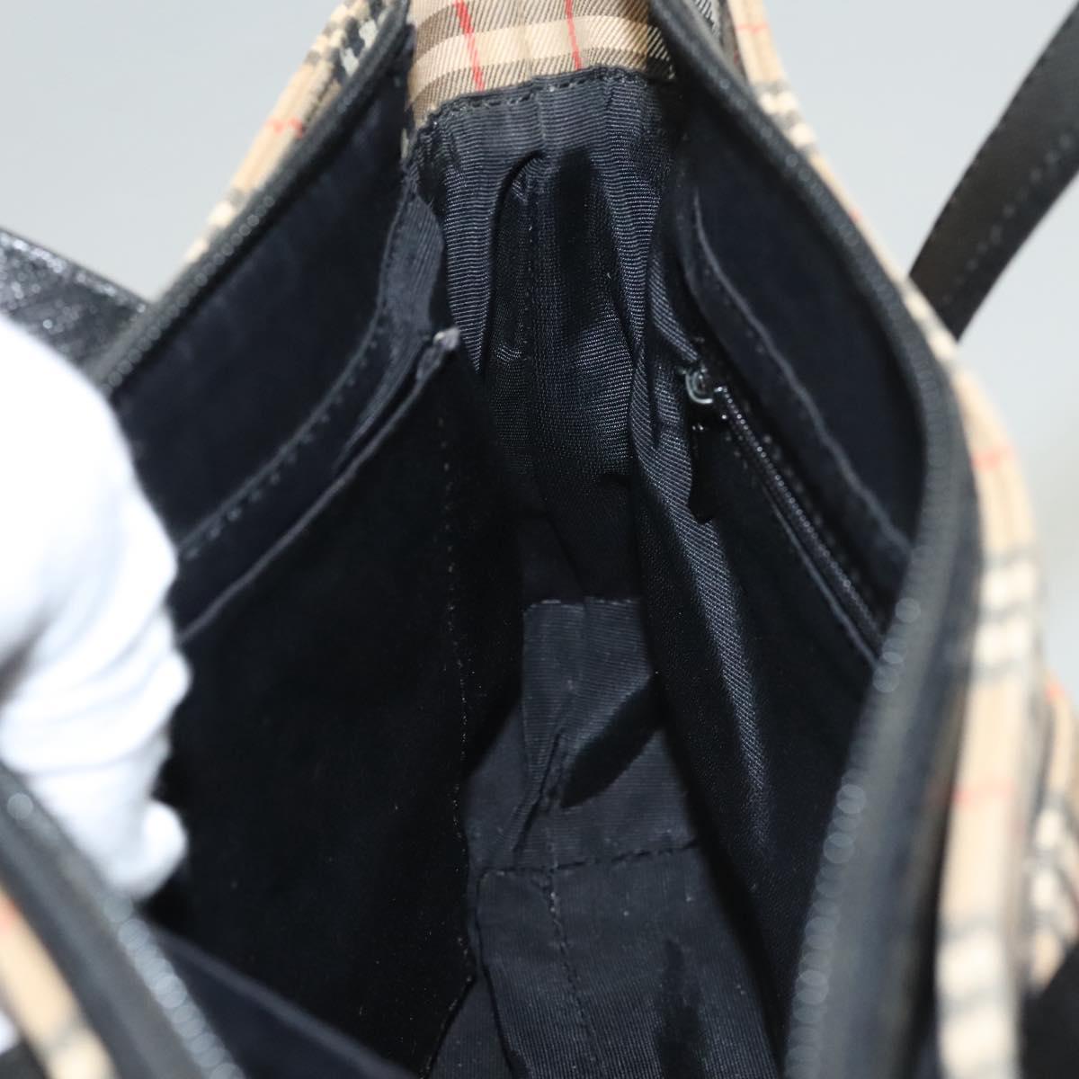 Burberrys Nova Check Hand Bag Canvas Beige Gold Auth BA1414