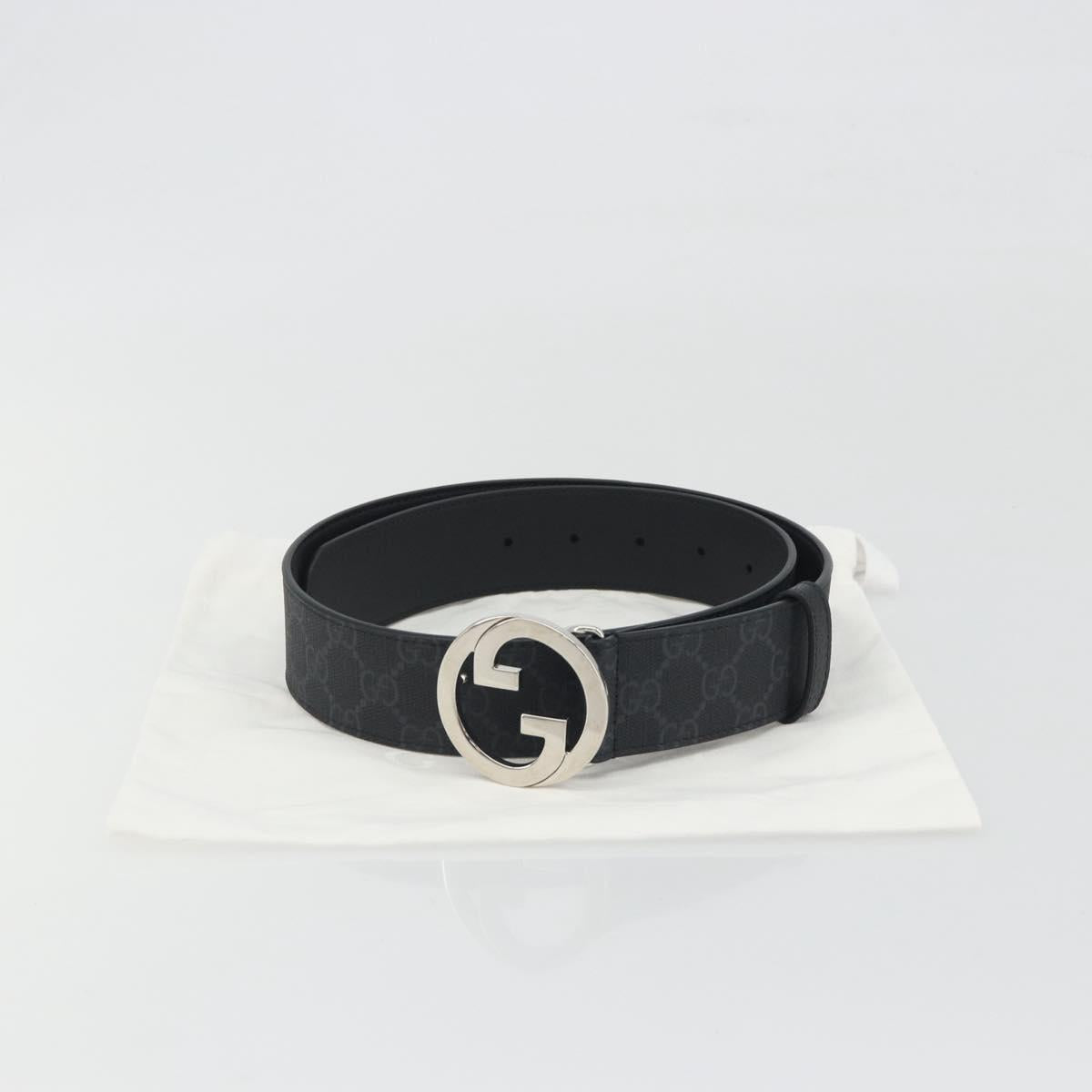 GUCCI GG Supreme Interlocking G Belt PVC 37.4"" Black 703147 Auth BA14140V