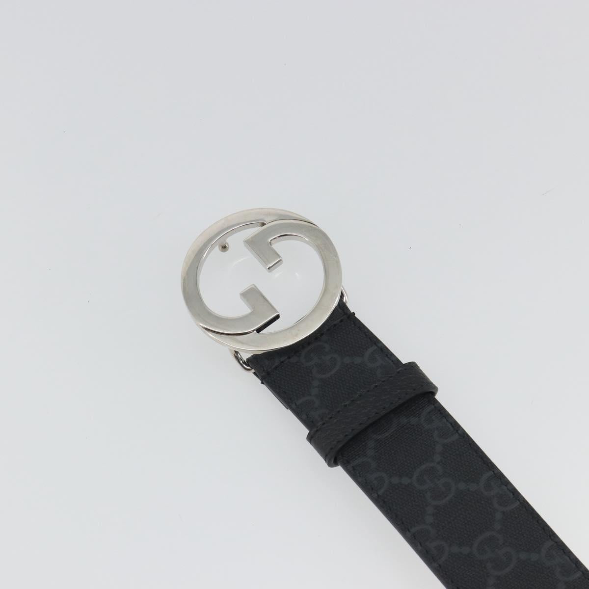 GUCCI GG Supreme Interlocking G Belt PVC 37.4"" Black 703147 Auth BA14140V