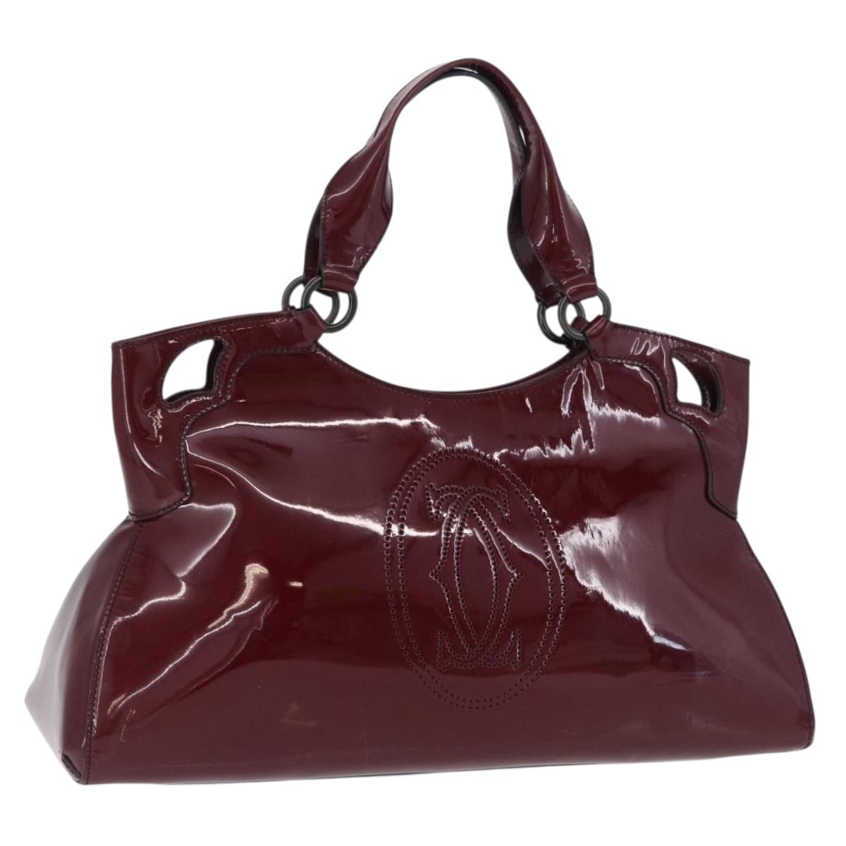 CARTIER Must Line Marcello Hand Bag Patent Bordeaux Auth BA14142