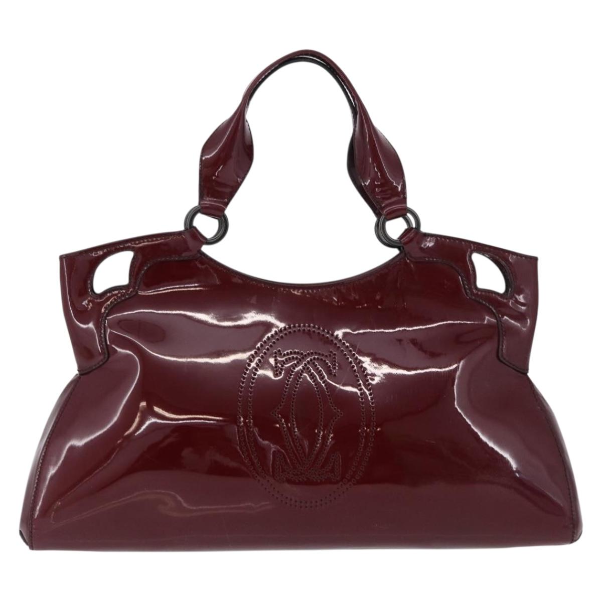 CARTIER Must Line Marcello Hand Bag Patent Bordeaux Auth BA14142