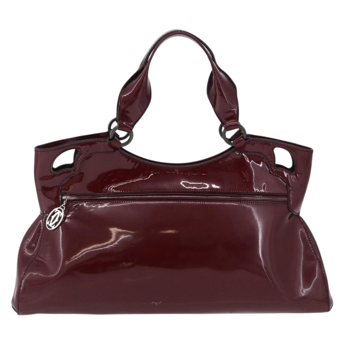 CARTIER Must Line Marcello Hand Bag Patent Bordeaux Auth BA14142