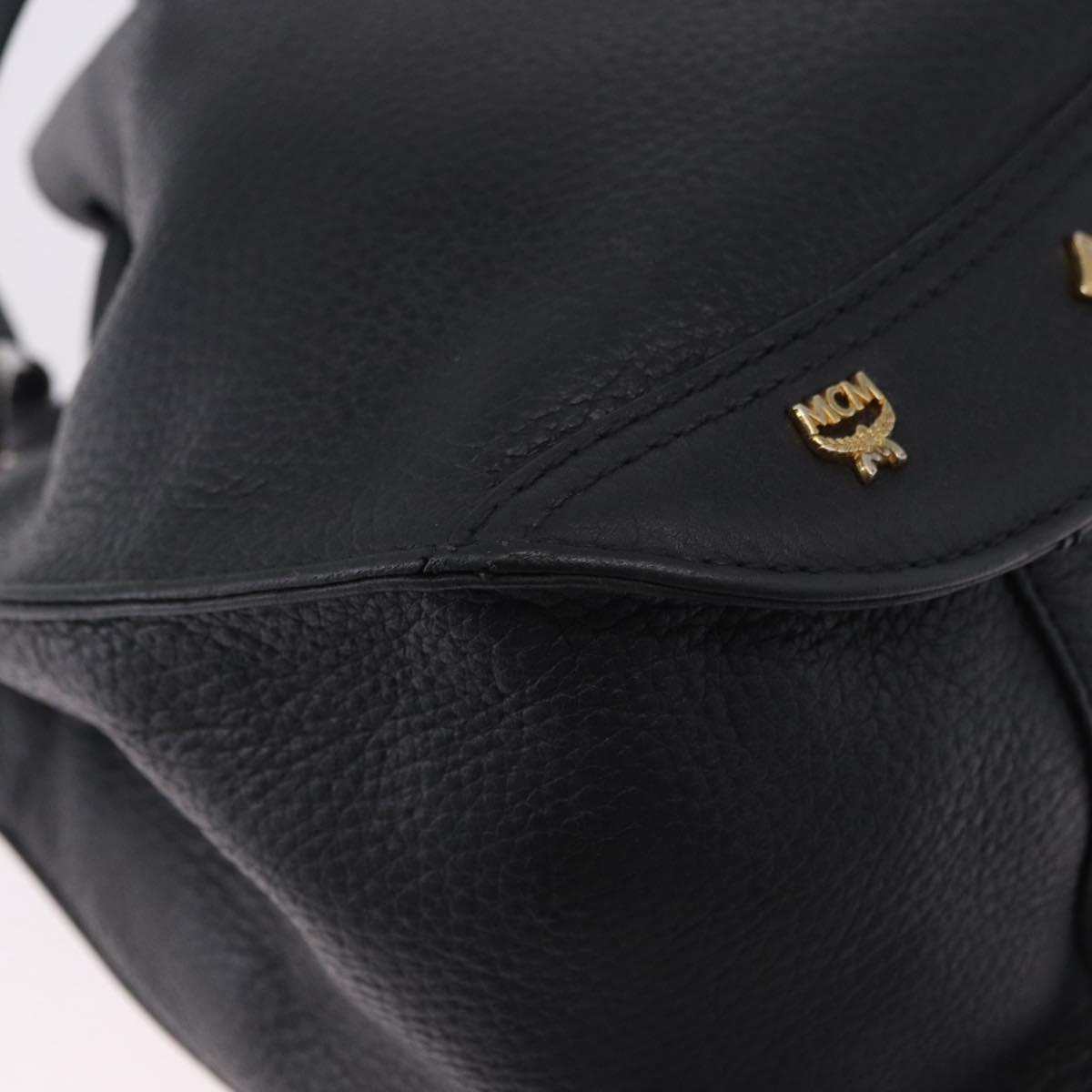 MCM Purse Shoulder Bag Leather Black Gold Auth BA14146A