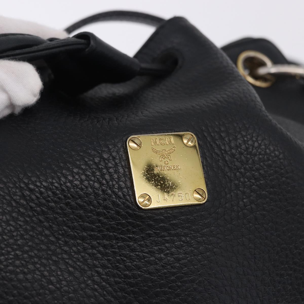 MCM Purse Shoulder Bag Leather Black Gold Auth BA14146A