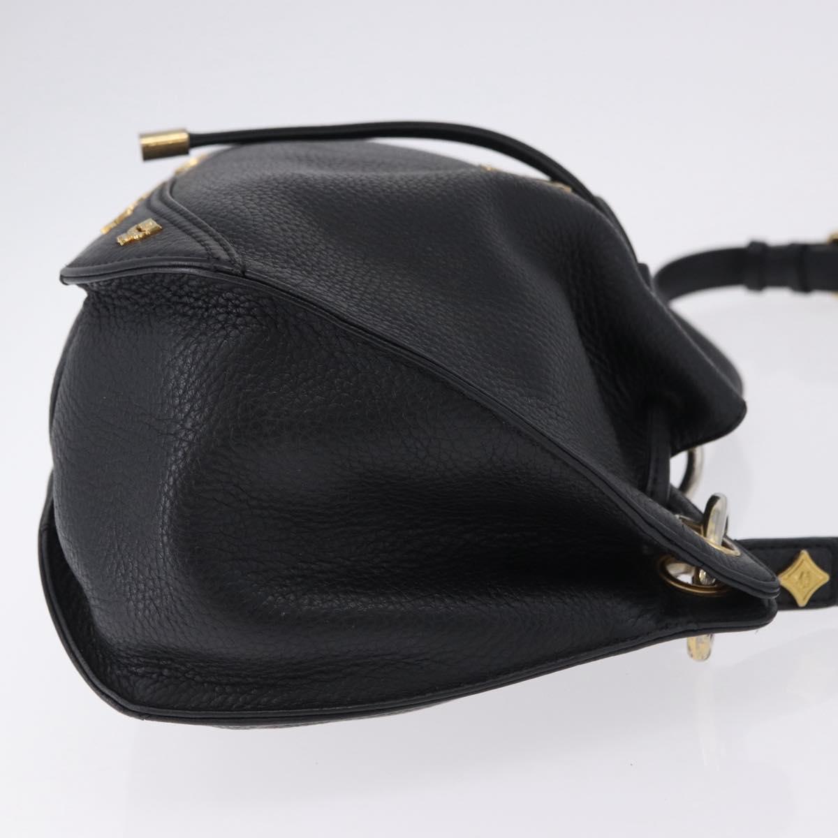 MCM Purse Shoulder Bag Leather Black Gold Auth BA14146A