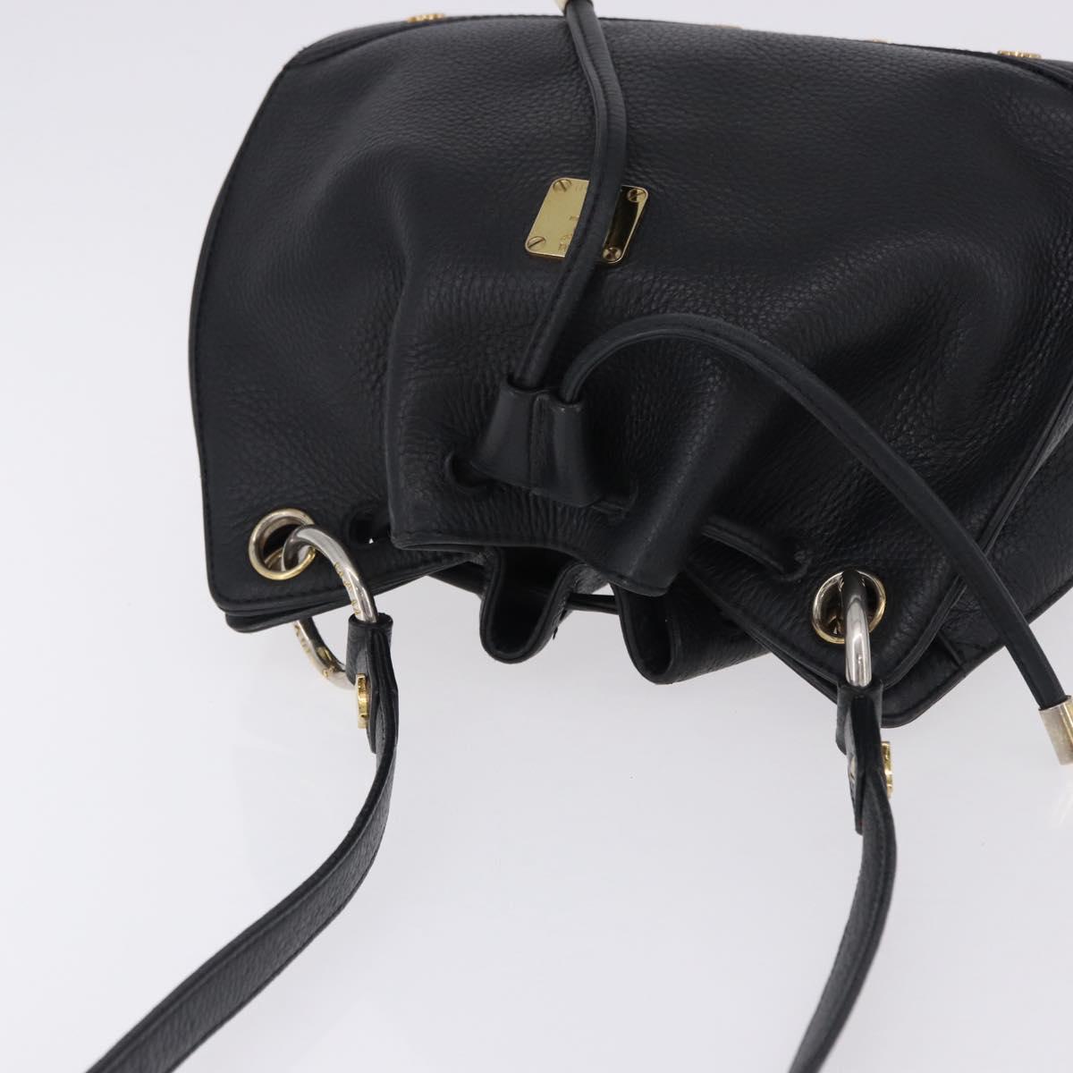 MCM Purse Shoulder Bag Leather Black Gold Auth BA14146A