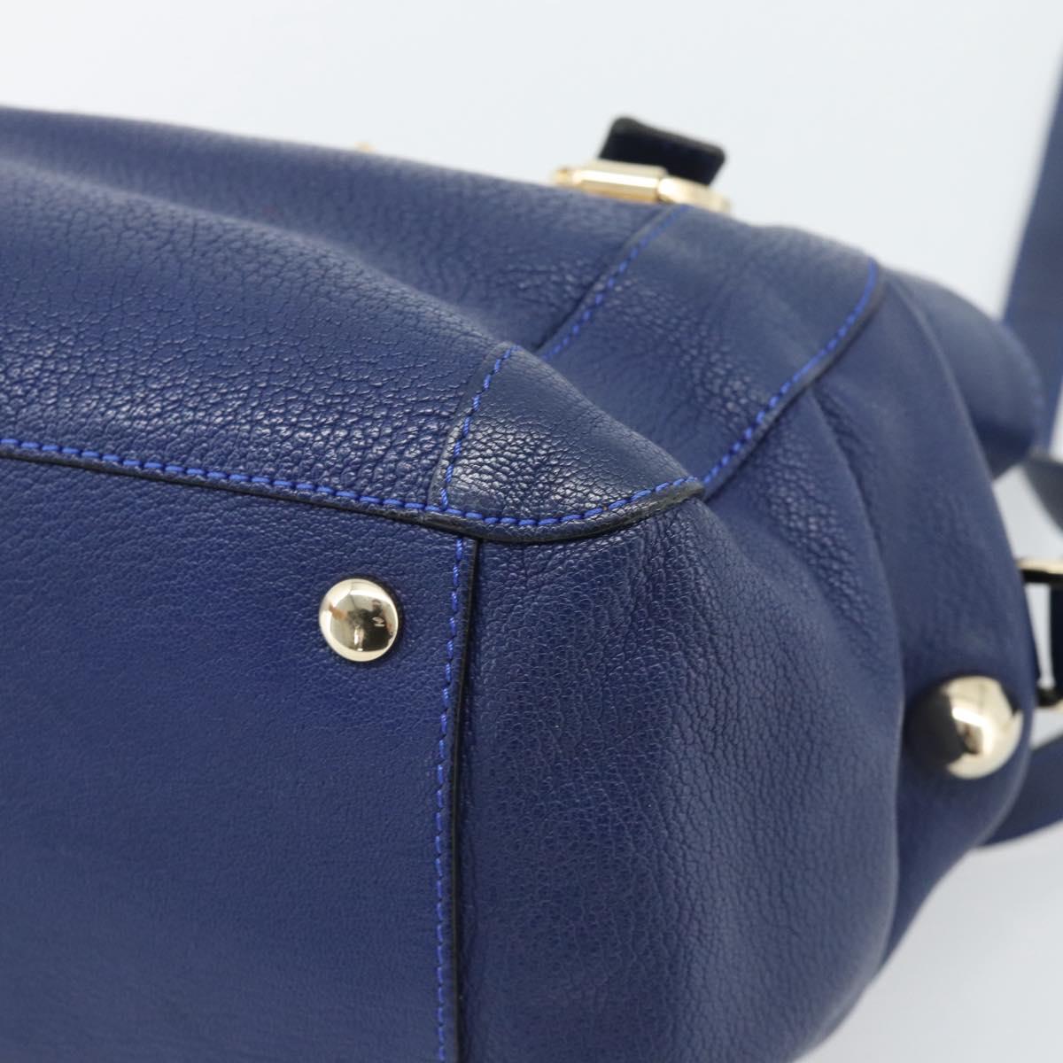 Chloe Bridget Hand Bag Leather 2way Blue Gold Tone Auth BA14147