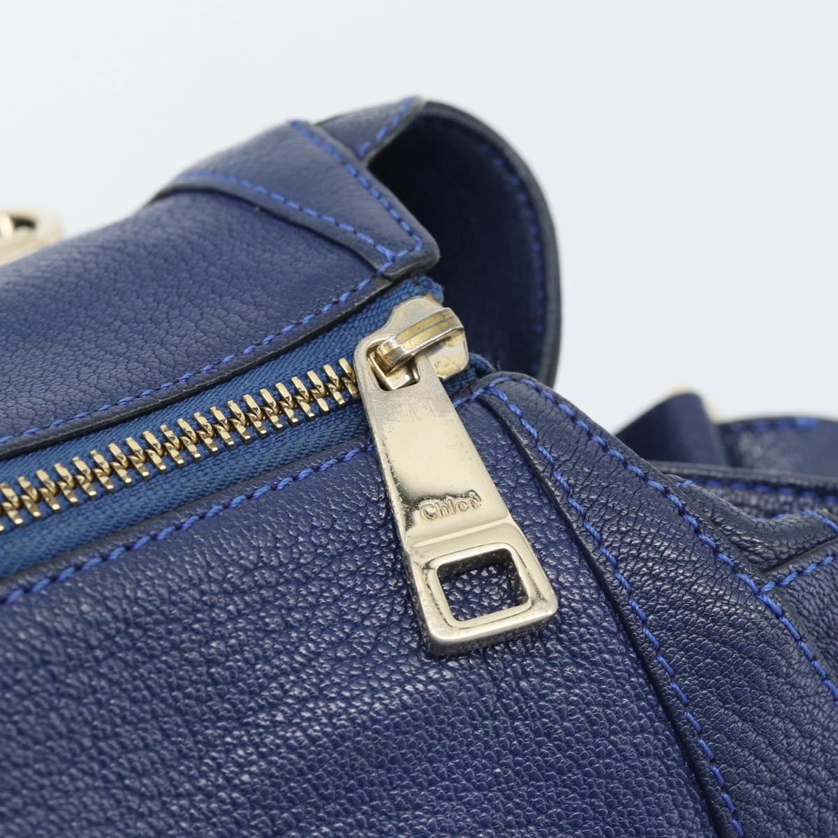 Chloe Bridget Hand Bag Leather 2way Blue Gold Tone Auth BA14147