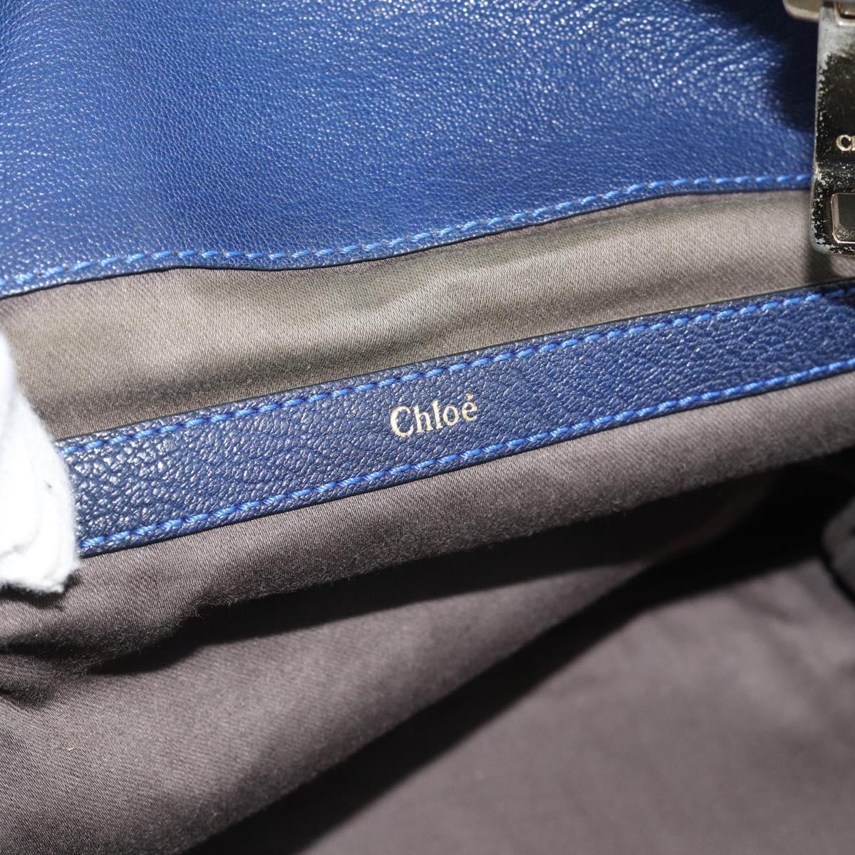 Chloe Bridget Hand Bag Leather 2way Blue Gold Tone Auth BA14147