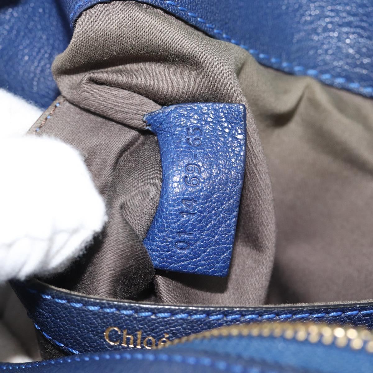 Chloe Bridget Hand Bag Leather 2way Blue Gold Tone Auth BA14147