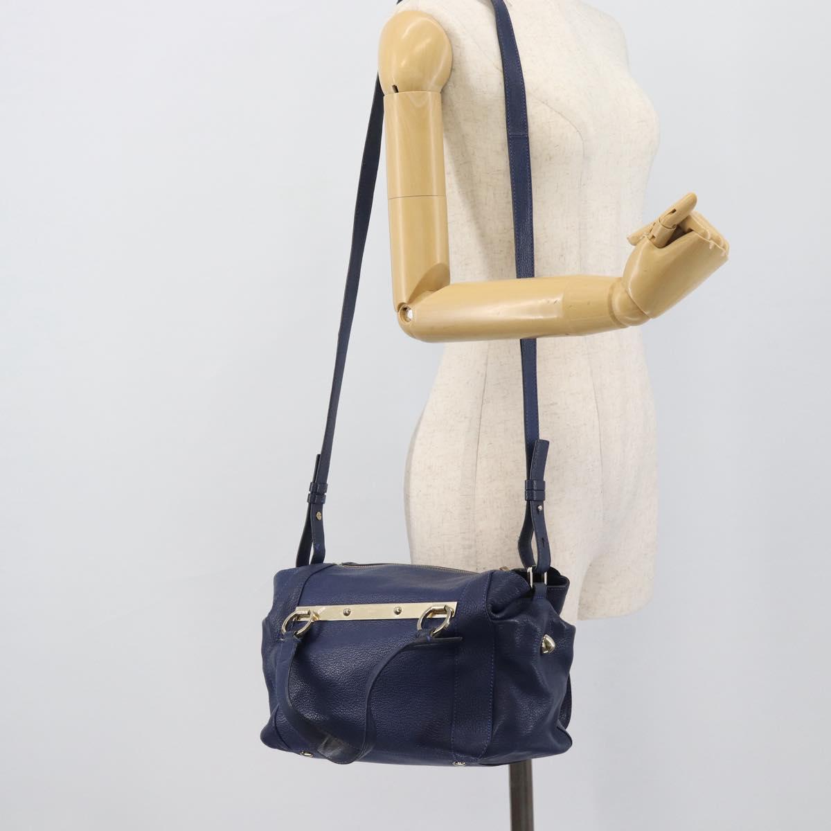Chloe Bridget Hand Bag Leather 2way Blue Gold Tone Auth BA14147