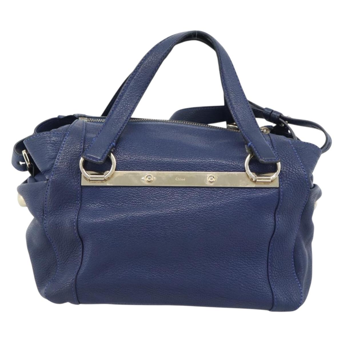 Chloe Bridget Hand Bag Leather 2way Blue Gold Tone Auth BA14147