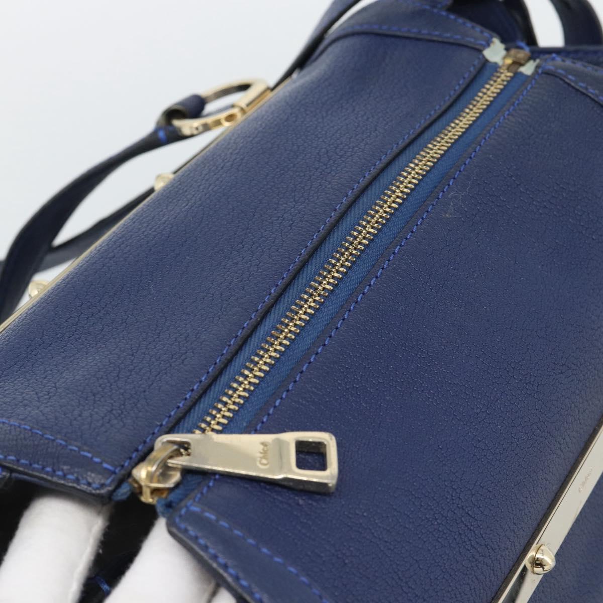 Chloe Bridget Hand Bag Leather 2way Blue Gold Tone Auth BA14147