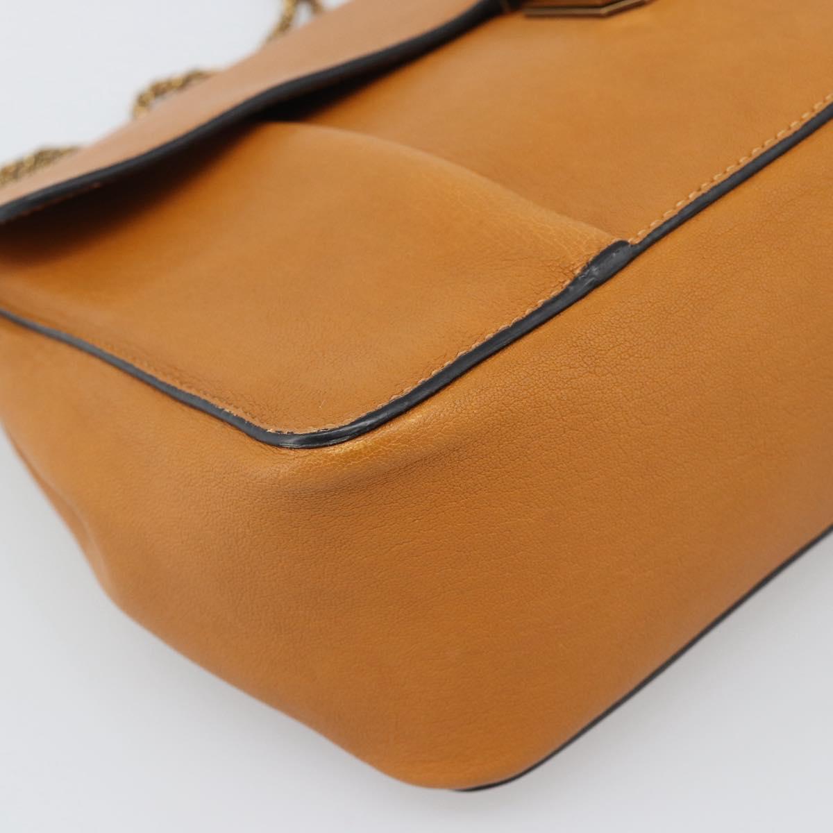 Chloe Elsie Chain Shoulder Bag Leather Brown Gold Tone Auth BA14148V