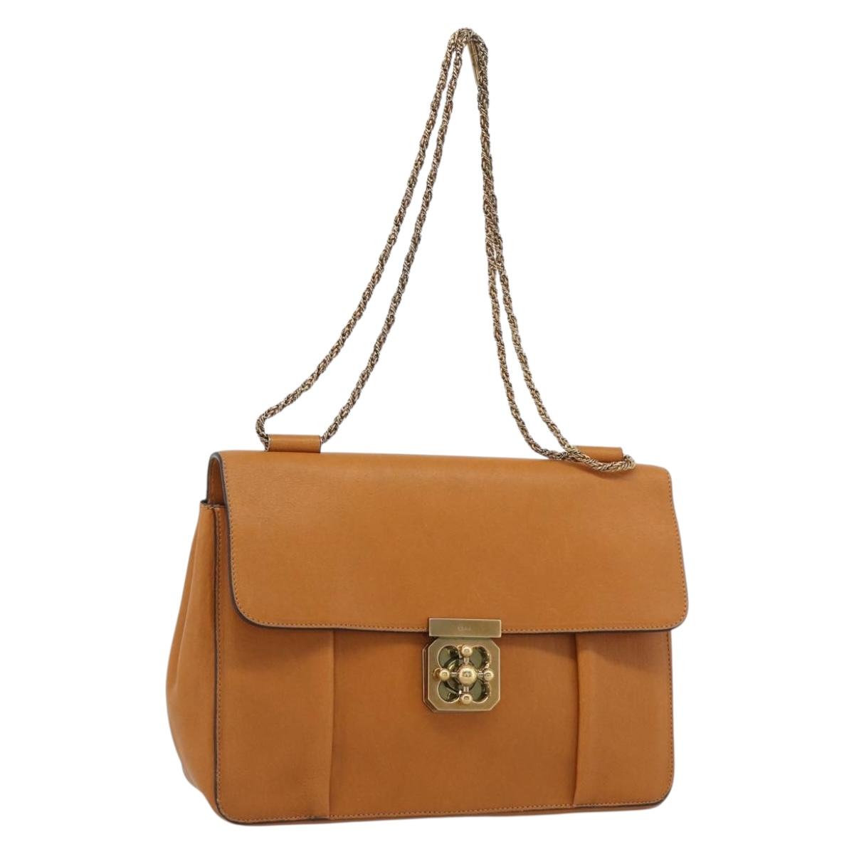Chloe Elsie Chain Shoulder Bag Leather Brown Gold Tone Auth BA14148V