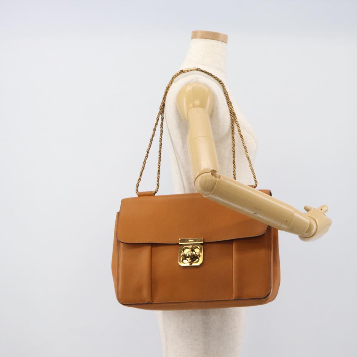 Chloe Elsie Chain Shoulder Bag Leather Brown Gold Tone Auth BA14148V