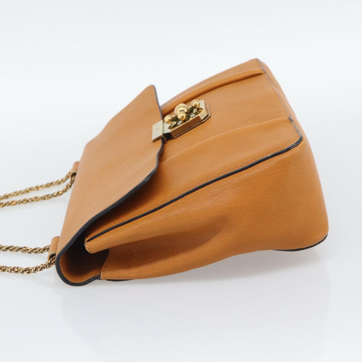 Chloe Elsie Chain Shoulder Bag Leather Brown Gold Tone Auth BA14148V