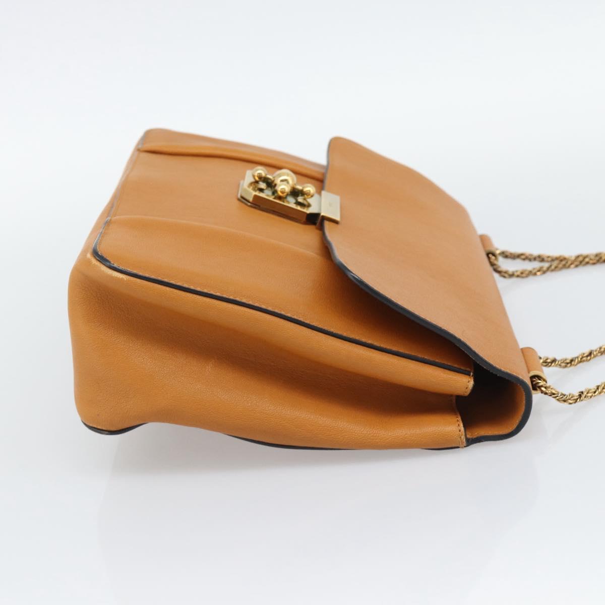 Chloe Elsie Chain Shoulder Bag Leather Brown Gold Tone Auth BA14148V