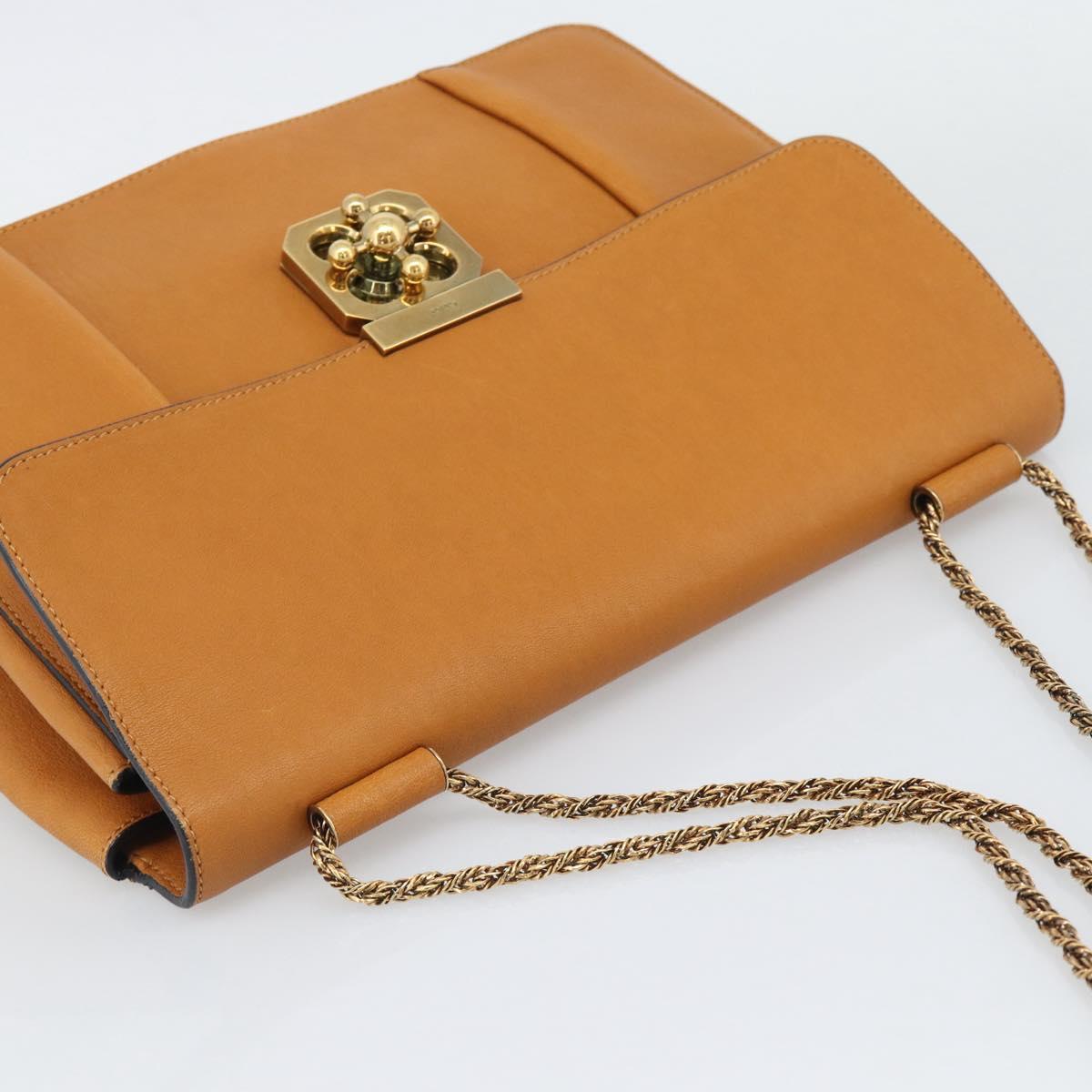 Chloe Elsie Chain Shoulder Bag Leather Brown Gold Tone Auth BA14148V