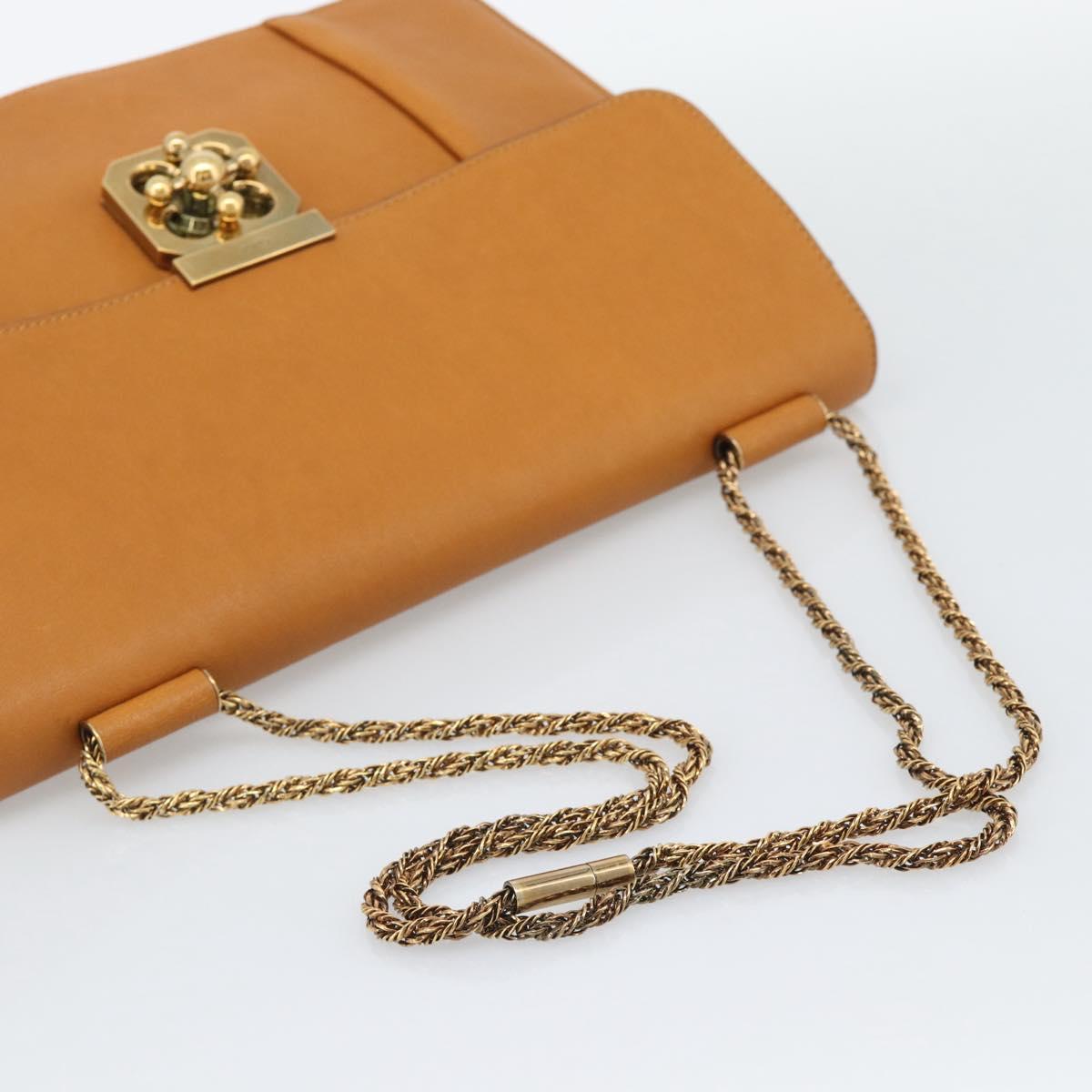 Chloe Elsie Chain Shoulder Bag Leather Brown Gold Tone Auth BA14148V