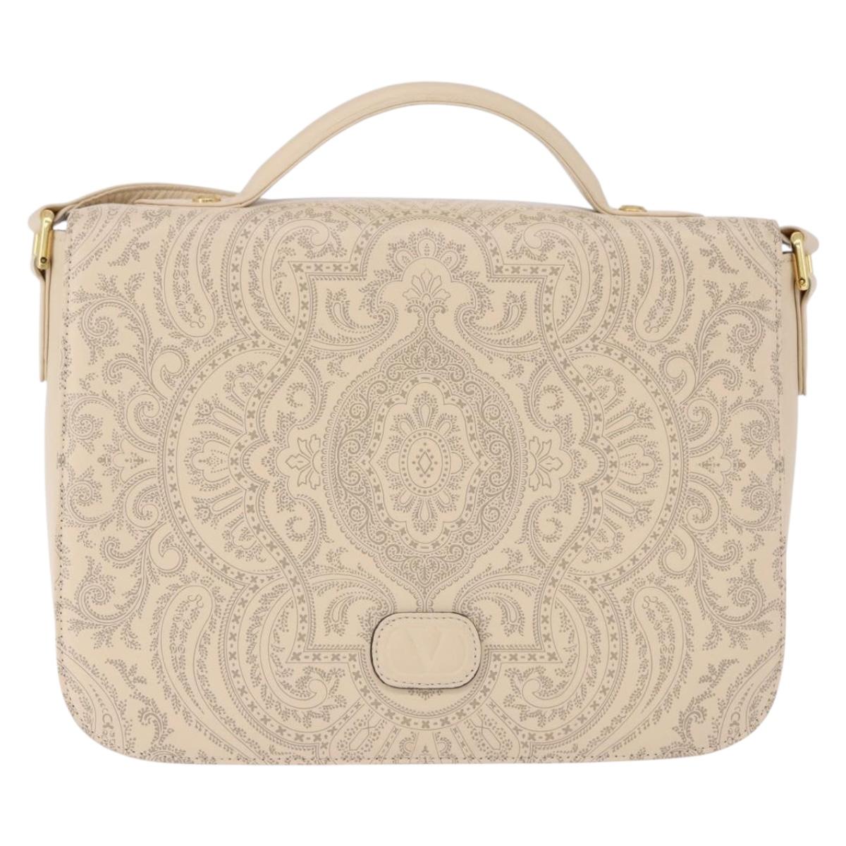 VALENTINO Shoulder Bag Leather 2way Ivory Gold Auth BA14149V