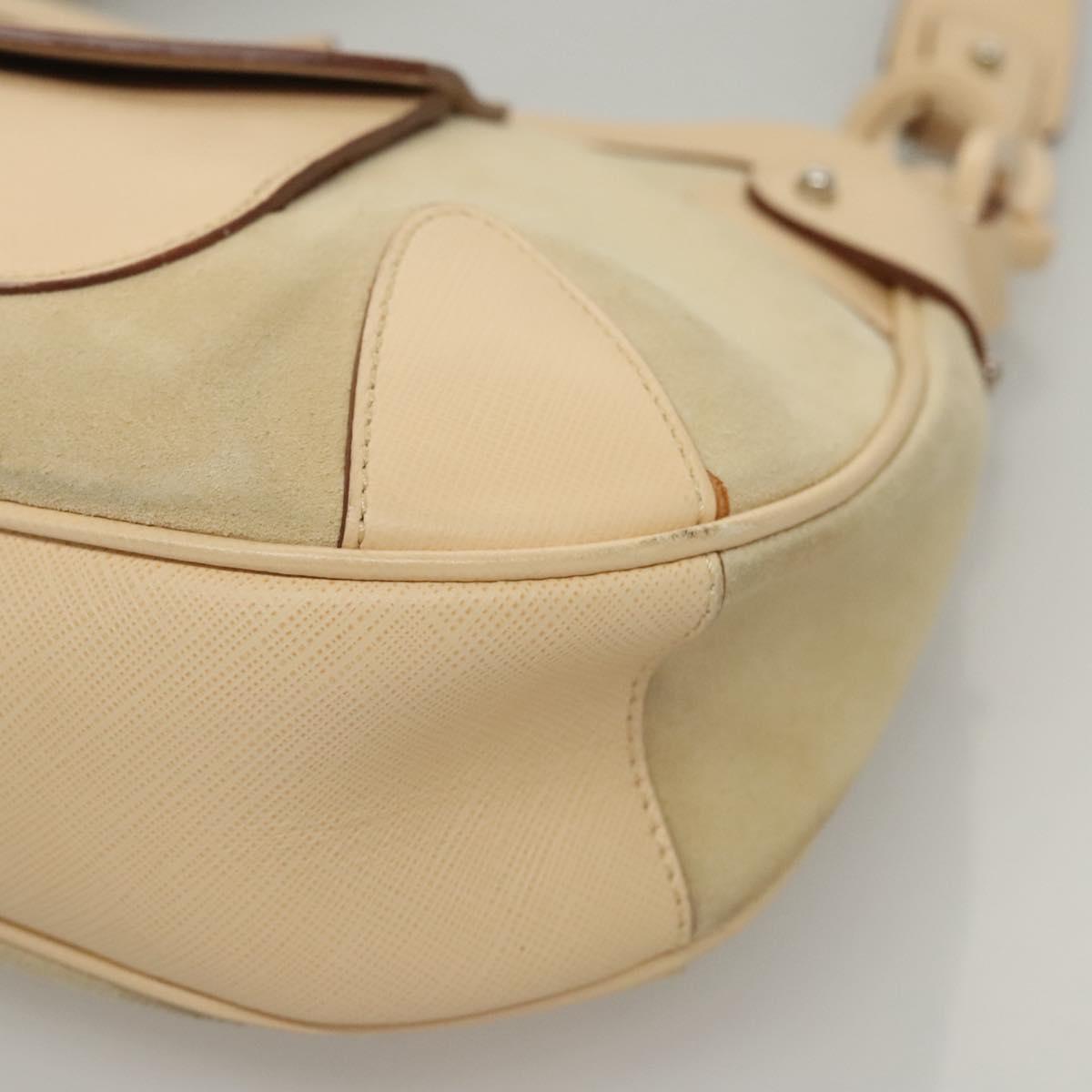 Salvatore Ferragamo Gancini Shoulder Bag Suede Leather Beige Silver Auth BA1415