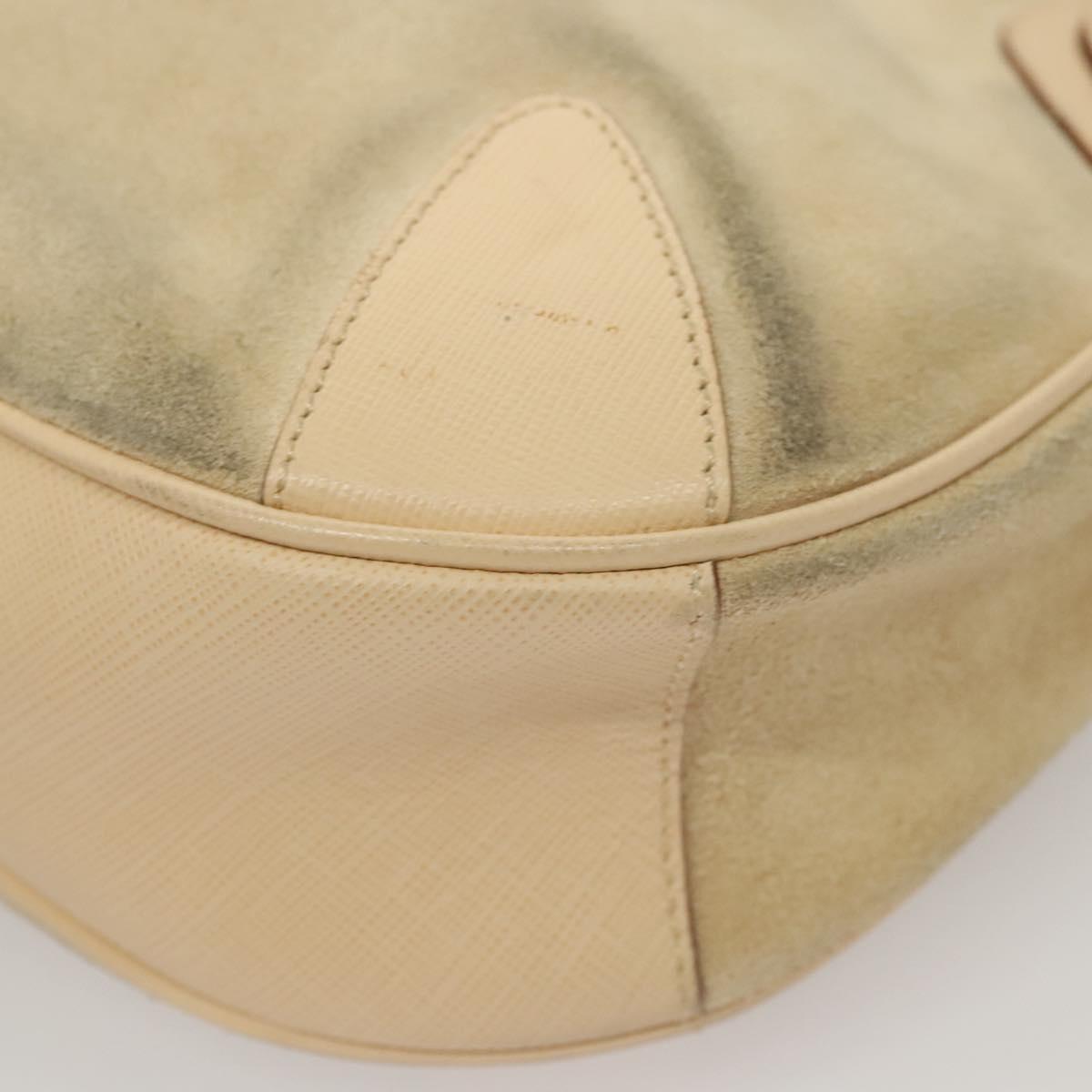 Salvatore Ferragamo Gancini Shoulder Bag Suede Leather Beige Silver Auth BA1415