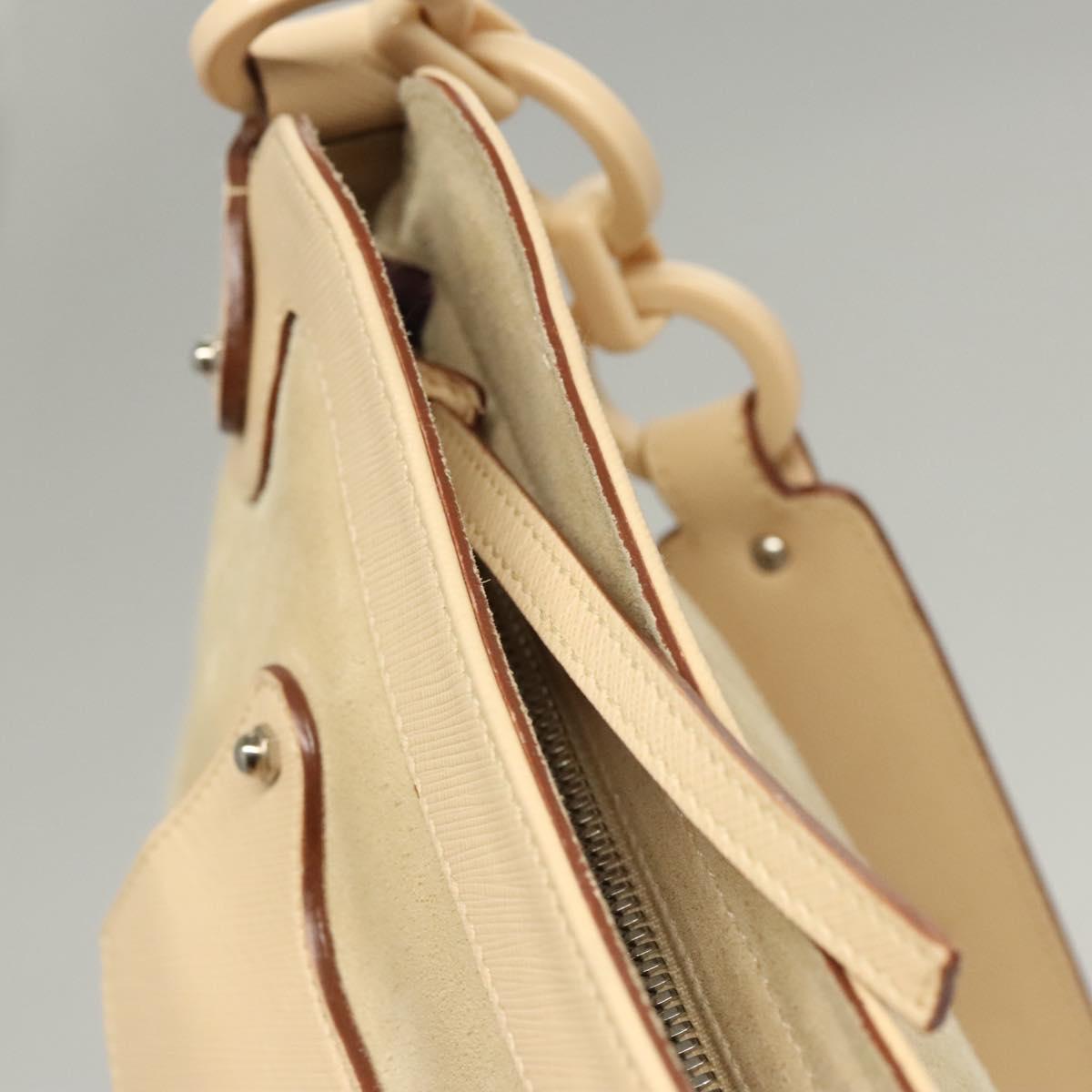 Salvatore Ferragamo Gancini Shoulder Bag Suede Leather Beige Silver Auth BA1415