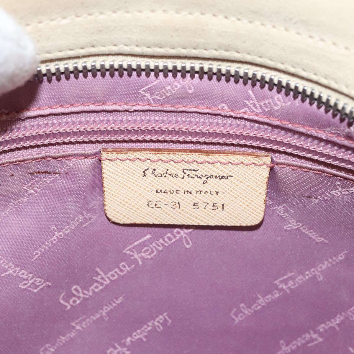 Salvatore Ferragamo Gancini Shoulder Bag Suede Leather Beige Silver Auth BA1415
