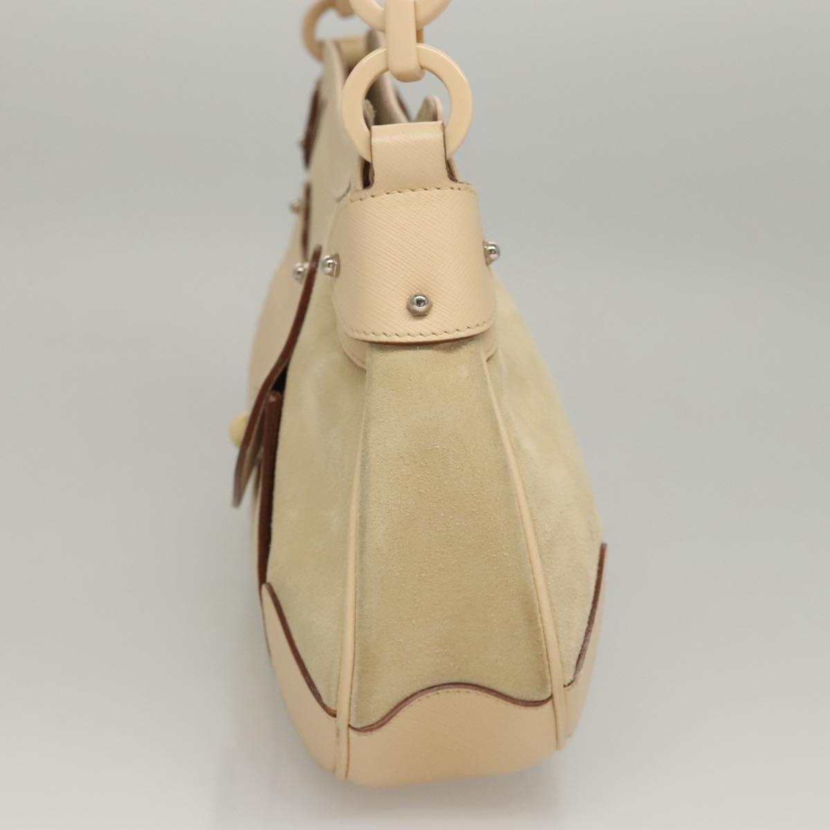 Salvatore Ferragamo Gancini Shoulder Bag Suede Leather Beige Silver Auth BA1415