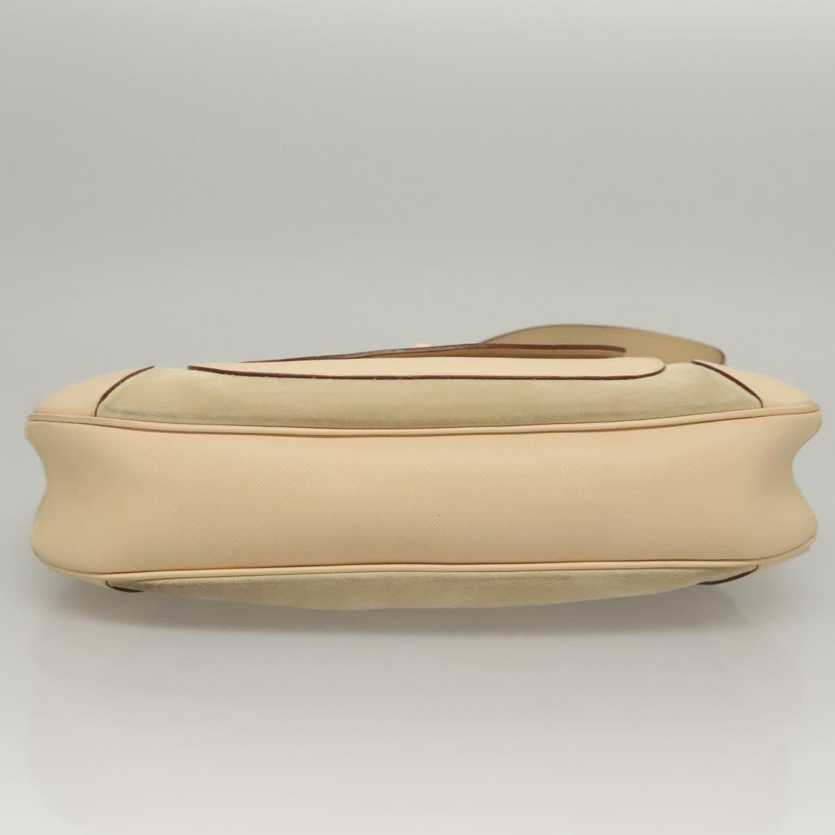 Salvatore Ferragamo Gancini Shoulder Bag Suede Leather Beige Silver Auth BA1415